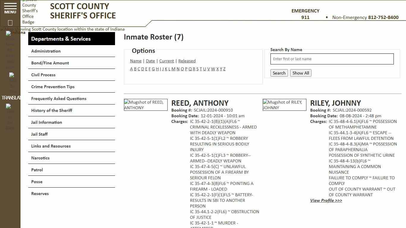 Inmate Roster - Page 1 Current Inmates Alpha R - Scott County Sheriff - Scottsburg, IN